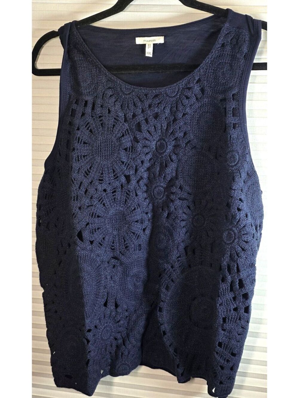 Maurices Navy Blue Crochet Sleeveless Tank Top Plus Size XXL Vest Floral Layer